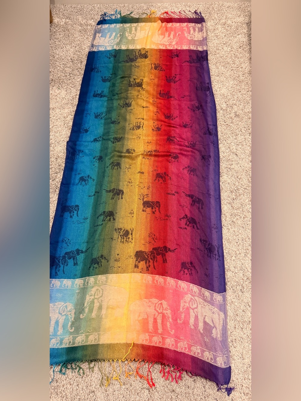 pashmina Rainbow Elephant Wrap Scarf - Blue Green Yellow Red Purple